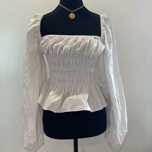 STAUD White Smocked Women's Blouse